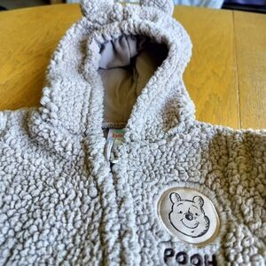 Disney Baby Pooh Brown Fuzzy Hooded Infant one piece  6-9 Months